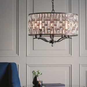 Endon Belle 8 Light Crystal Drum Ceiling Pendant Dark Bronze
