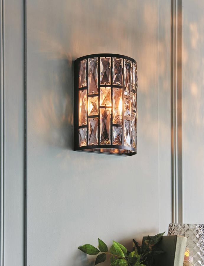 Endon Belle Half Round 1 Light Crystal Wall Light Dark Bronze