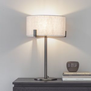 Endon Hayfield 1 light table lamp with natural linen drum shade in brushed bronze roomset