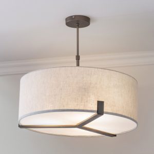 Endon Hayfield 3 light ceiling pendant natural linen shade brushed bronze main image