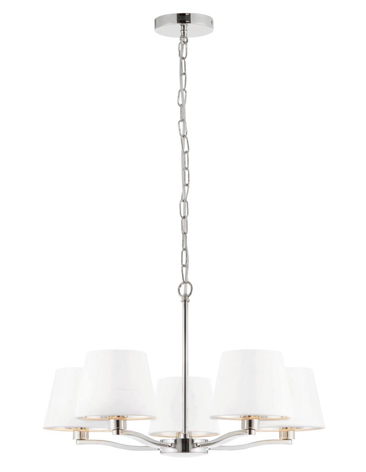 Endon Harvey 5 Light Chandelier White Shades Polished Nickel