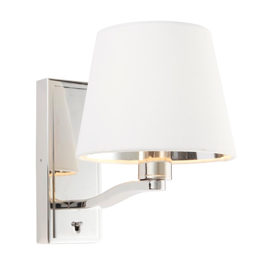 Endon Harvey Switched Single Wall Light White Shade Polished Nickel