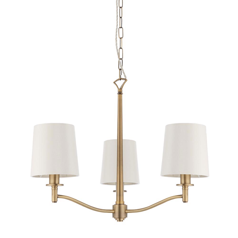 Endon Ortona Classic 3 Light Chandelier Matt Aged Brass White Shades