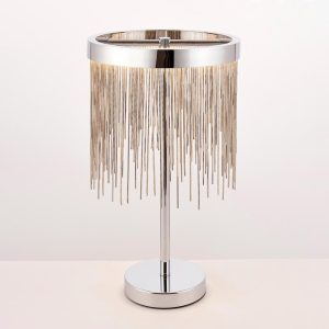 Endon Zelma LED ring table lamp in polished chrome with silver chain waterfall main image