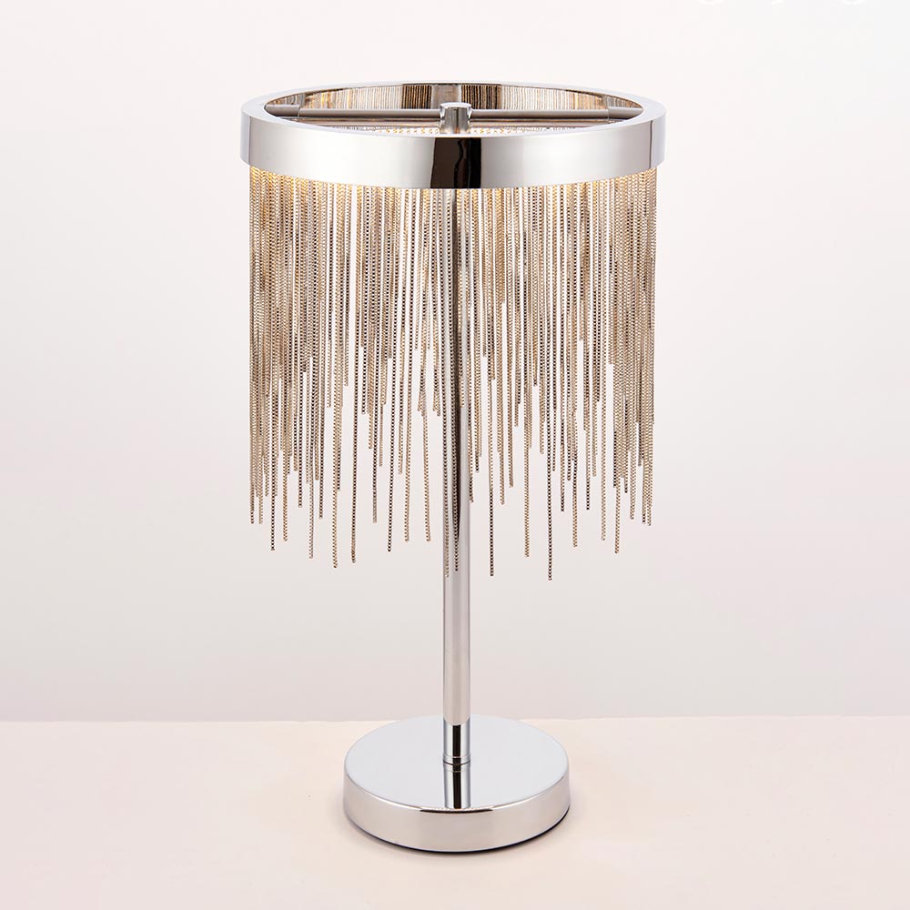 Endon Zelma LED Ring Table Lamp Polished Chrome Silver Chain