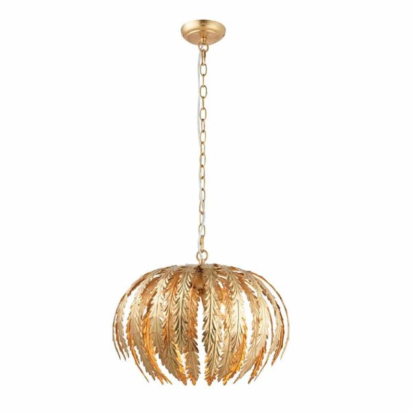 Endon Delphine metal 3 light floral ceiling pendant in gold leaf main image