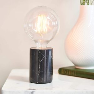 Otto small black marble cylinder table light for bare bulb main image