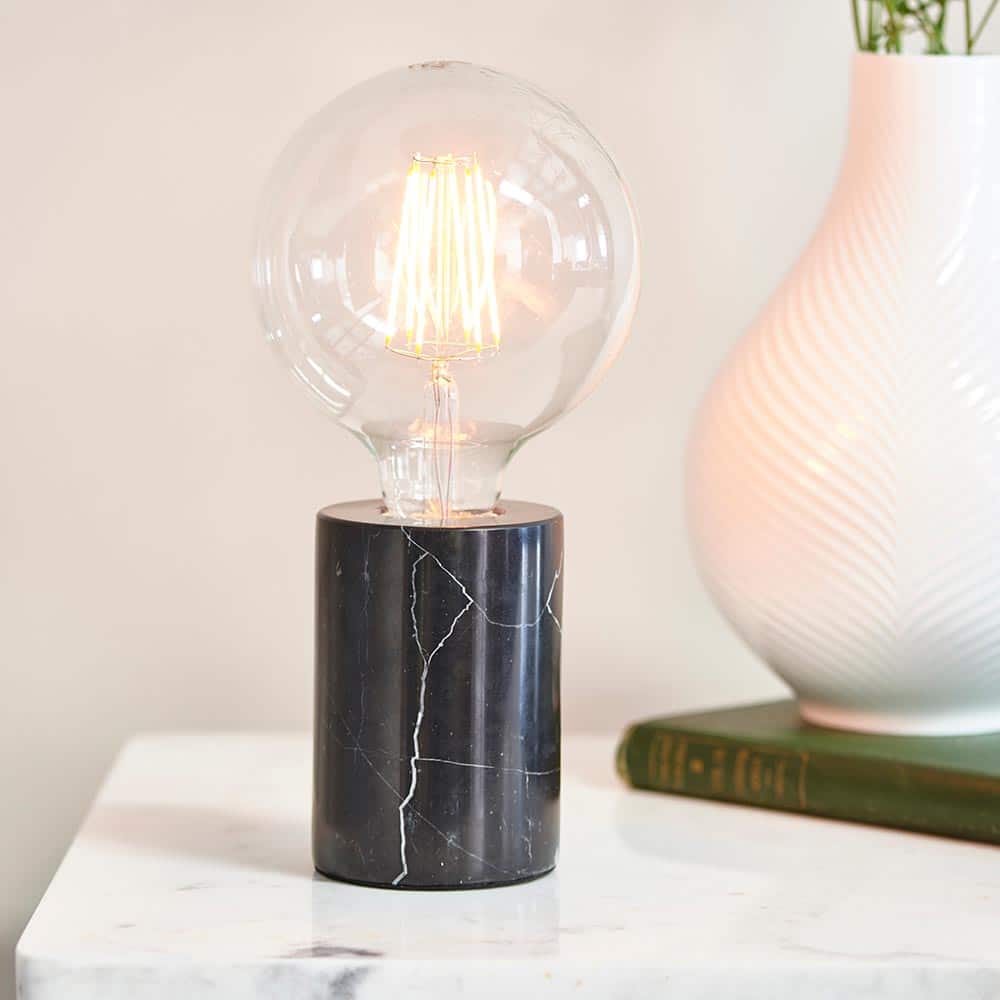 Endon Collection Otto Small 1 Lamp Black Marble Cylinder Table Light