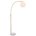 Otto 1 Light White Marble Arc Floor Lamp Antique Brass Opal Glass Shade