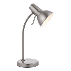 Endon Amalfi task table lamp with USB charging port in satin nickel on white background