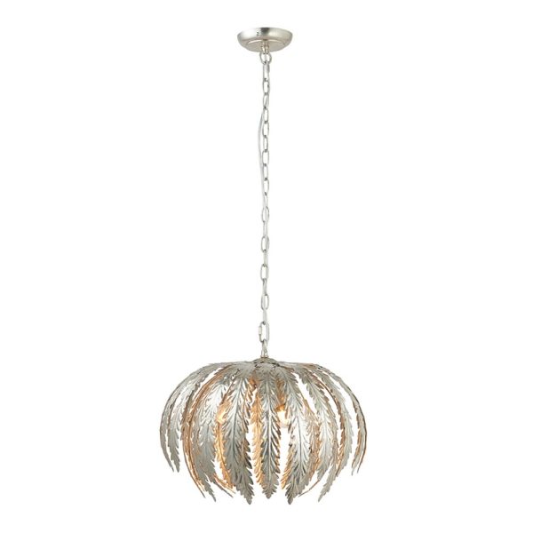 Endon Delphine metal 3 light floral ceiling pendant in silver leaf main image