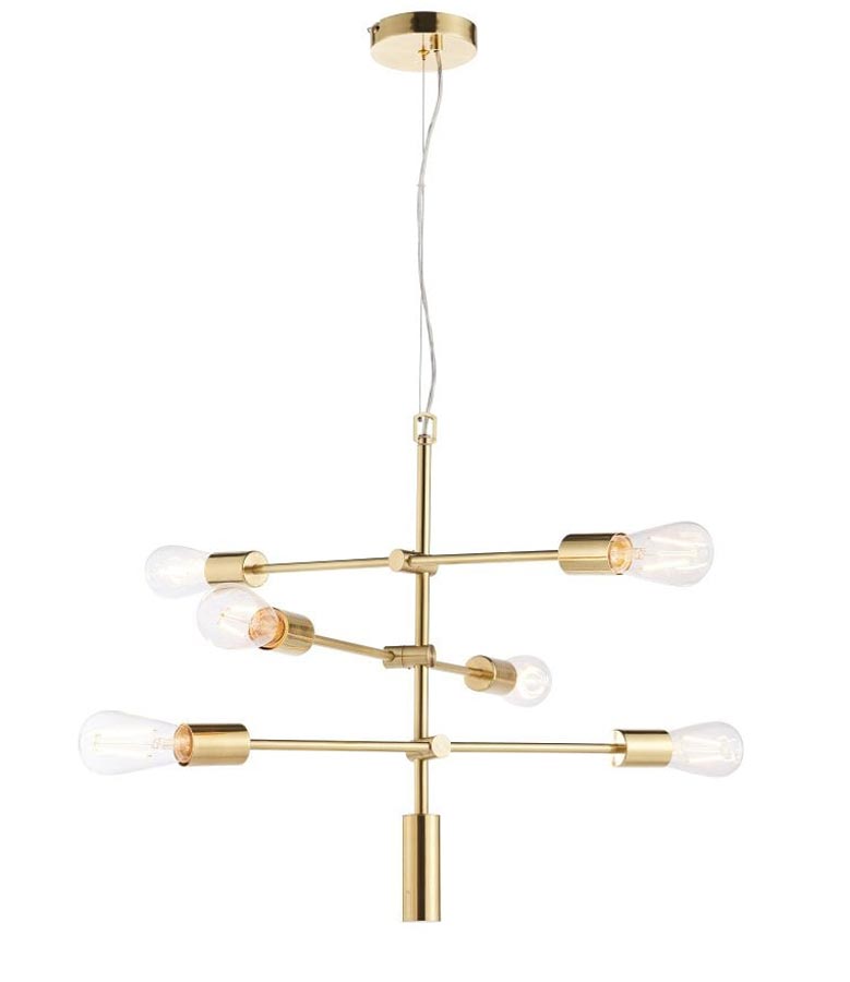 Rubens 6 Light Industrial Pendant Ceiling Light Brushed Brass