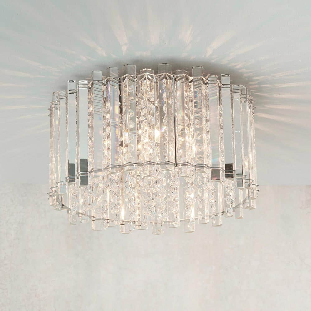 Hanna Crystal 4 Lamp Flush Mount Low Ceiling Light Polished Chrome