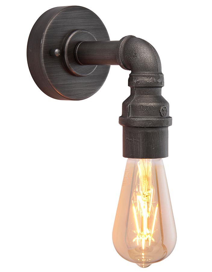 Pipe 1 Lamp Steampunk Style Wall Light Aged Pewter