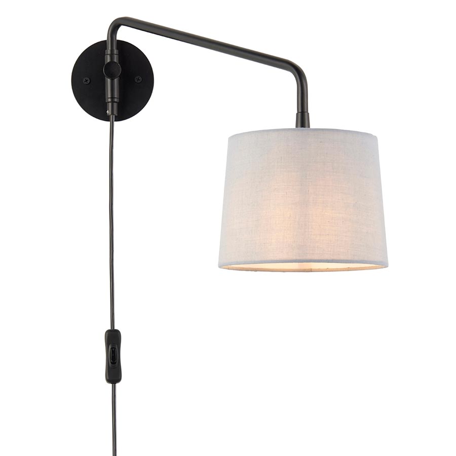 Carlson Switched Plug In 1 Light Swing Arm Wall Light Black