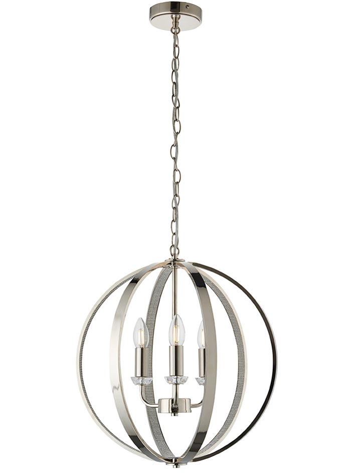 Endon Ritz 3 Light Open Globe Ceiling Pendant Polished Nickel