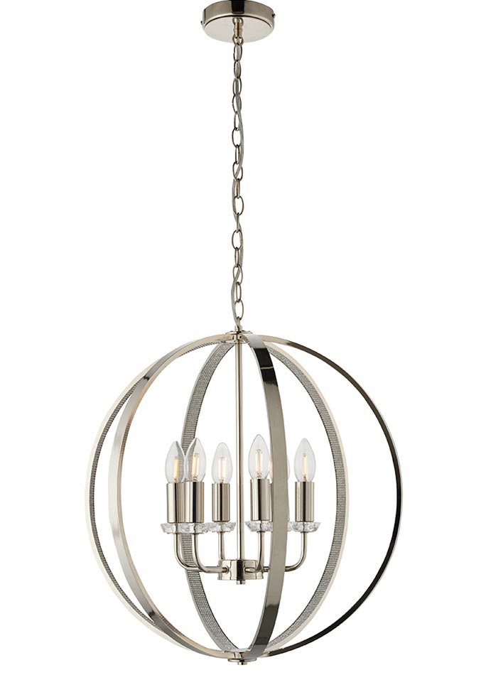 Endon Ritz 6 Light Open Globe Ceiling Pendant Polished Nickel