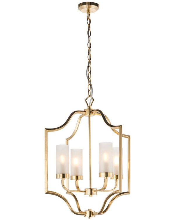 Endon Edrea 4 Light Ceiling Pendant Satin Brass Frosted Shades