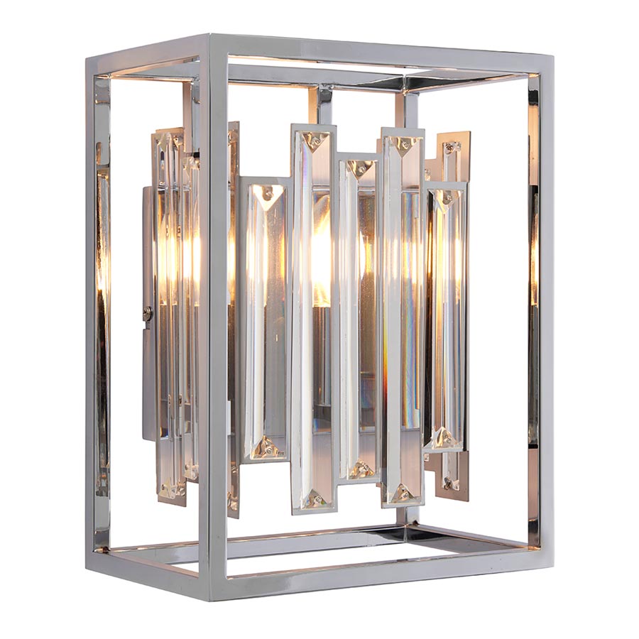 Endon Acadia 1 Light Modern Wall Light Polished Chrome Crystal