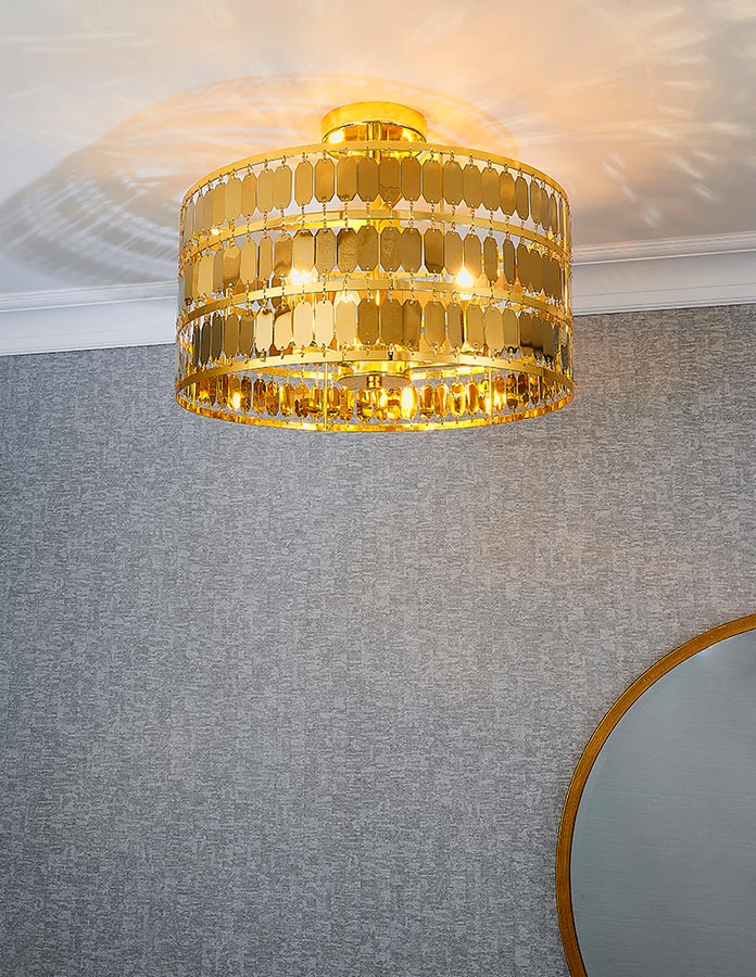 Endon Eldora 3 Lamp Modern Flush Mount Ceiling Light Gold 81964