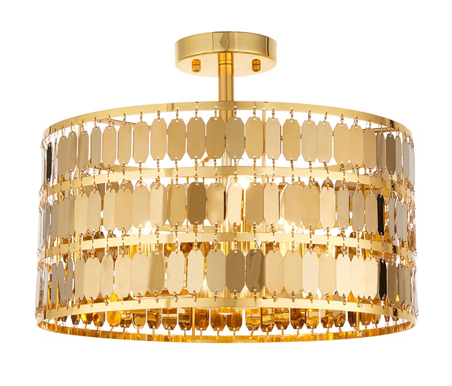 Endon Eldora 3 Lamp Modern Flush Mount Ceiling Light Gold