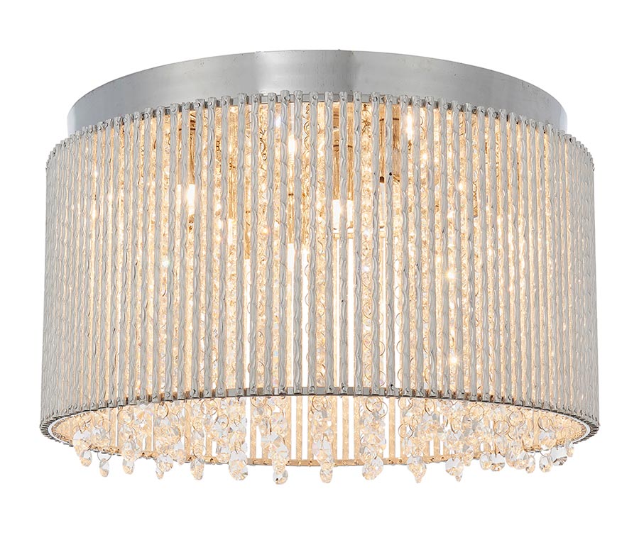 Endon Galina 10 Light Flush Ceiling Light Chrome Rods Crystal