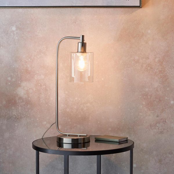 Endon Toledo 1 Light Modern Industrial Style Table Lamp Brushed Nickel
