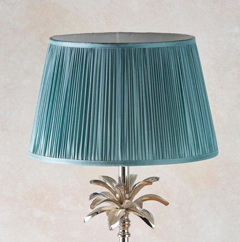 Leaf Large Candlestick Table Lamp Polished Nickel Fir Green Silk Shade