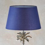 Leaf Large Candlestick Table Lamp Polished Nickel Navy Cotton Shade