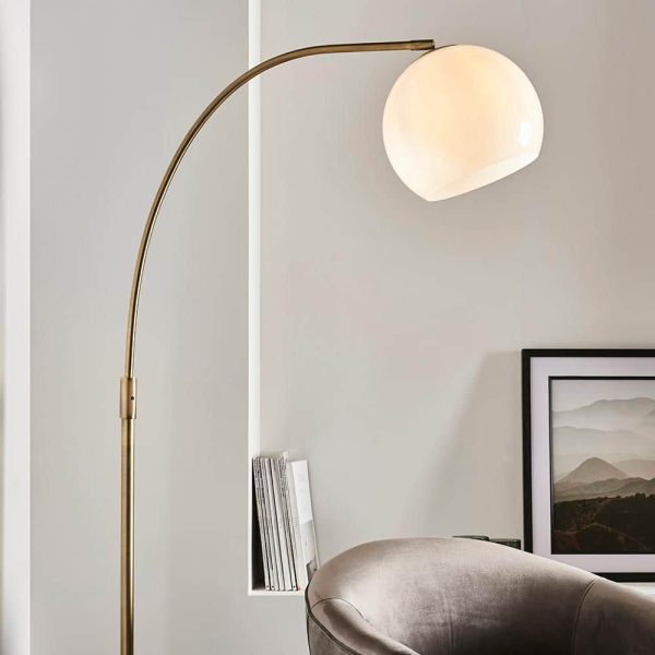 Otto 1 light black marble arc floor lamp in antique brass main image