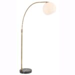 Otto 1 Light Black Marble Arc Floor Lamp Antique Brass Opal Glass Shade