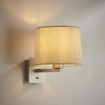 Issac Switched Bedside Wall Light Matt Nickel Taupe Tapered Shade
