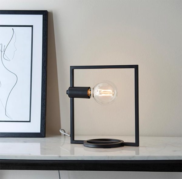 Endon Shape contemporary square 1 light table lamp in matt black roomset