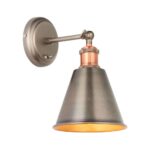 Hal Industrial 1 Lamp Switched Wall Light Pewter / Copper Cone Shade