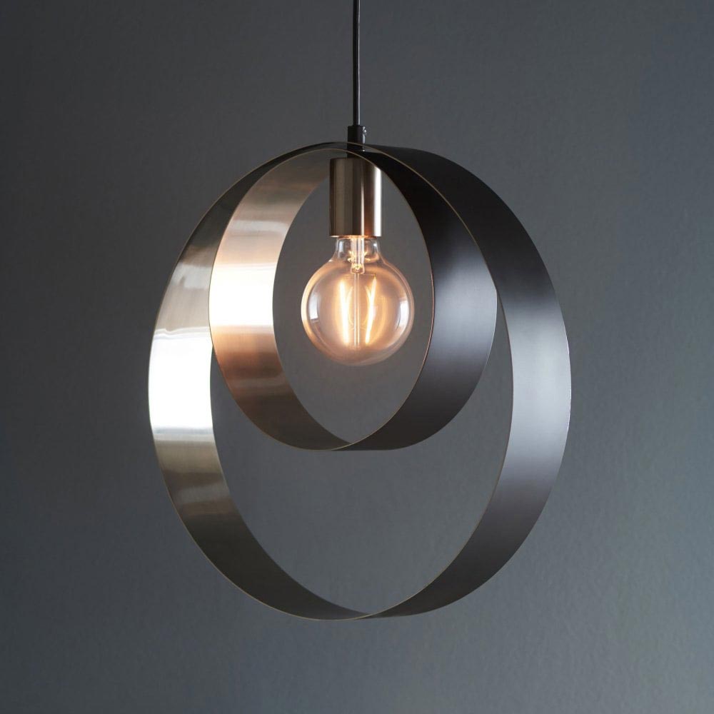 Cal Contemporary Circular 1 Light Ceiling Pendant Satin Nickel / Matt Black