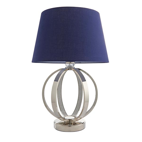 Endon Ritz 1 Light Table Lamp Polished, Navy Blue Table Lamp