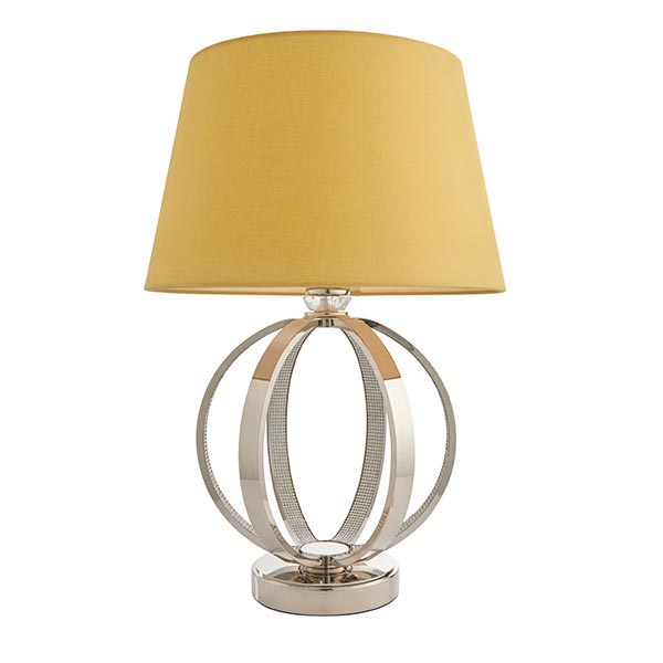 Endon Ritz 1 Light Table Lamp Polished Nickel Yellow Shade