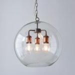 Endon Hal Industrial 3 Light Clear Glass Ceiling Pendant Pewter / Copper