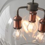 Endon Hal Industrial 3 Light Clear Glass Ceiling Pendant Pewter / Copper