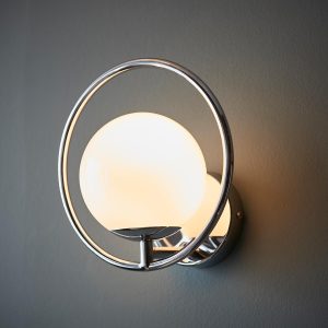 Endon Orb single wall light in chrome with opal glass globe main image