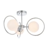 Endon Orb 3 Lamp Semi Flush Ceiling Light Chrome Opal White Globes