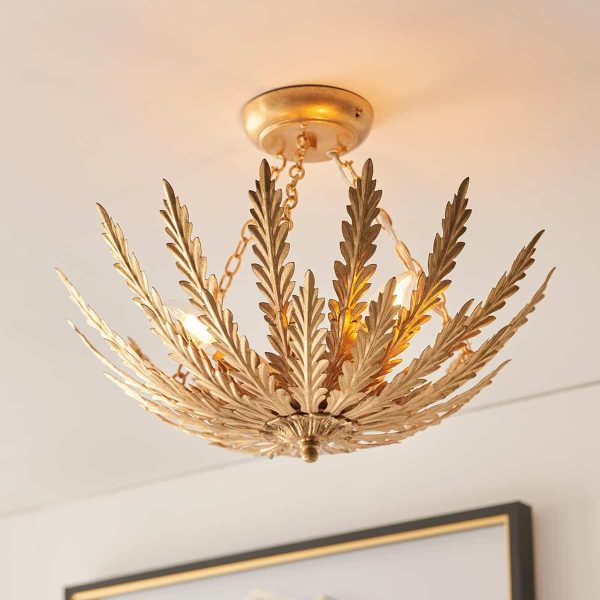 Endon Delphine 3 light floral flush low ceiling light in gold leaf main image