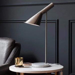 Endon Carlo designer table task lamp brushed chrome with grey marble roomset