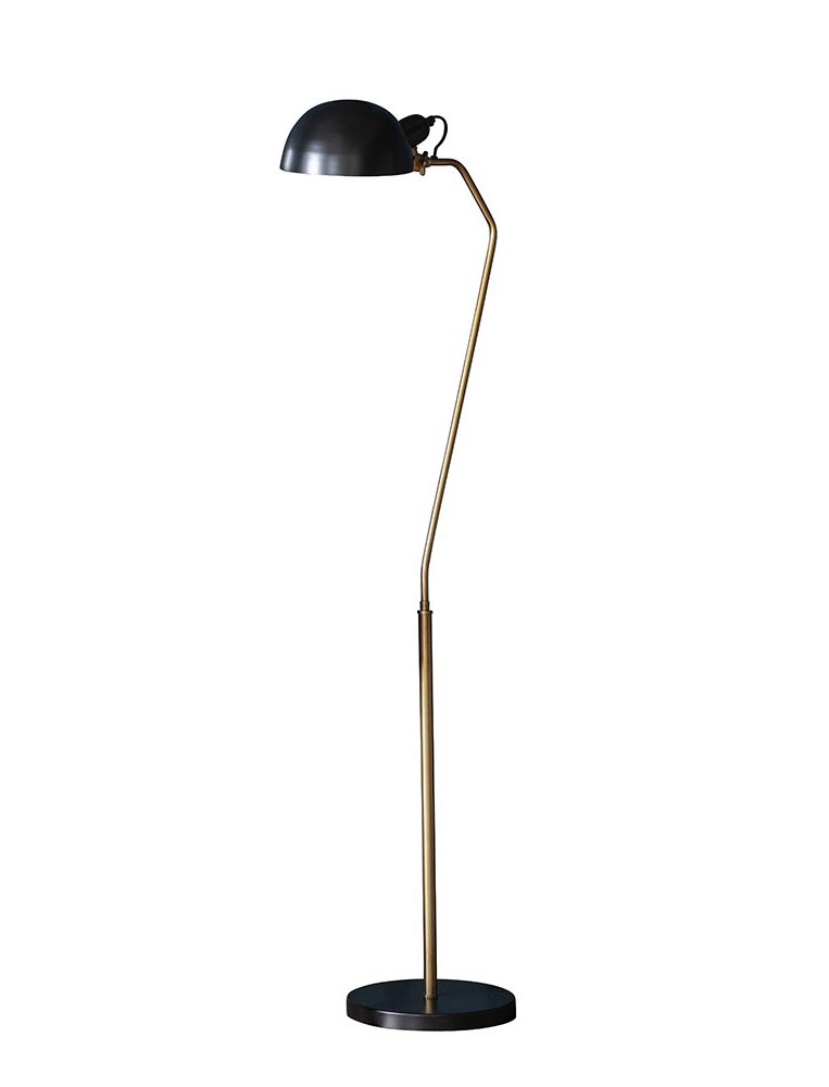 Largo Retro Style 1 Light Floor Reading Lamp Aged Brass Satin Black