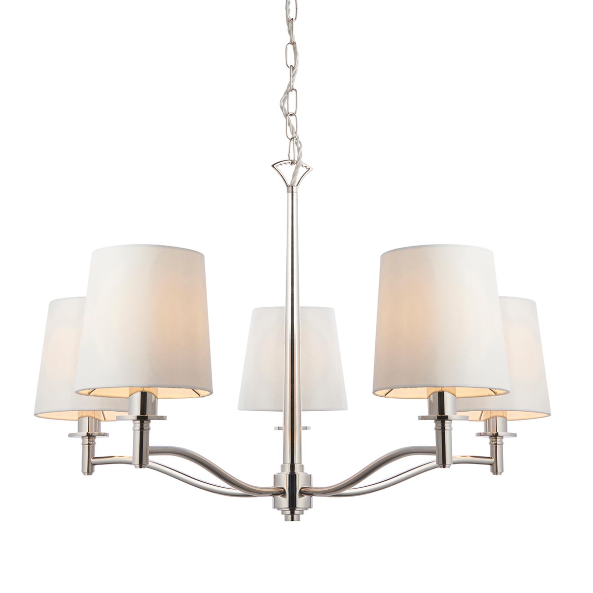 Endon Ortona Classic 5 Light Chandelier Polished Nickel White Shades