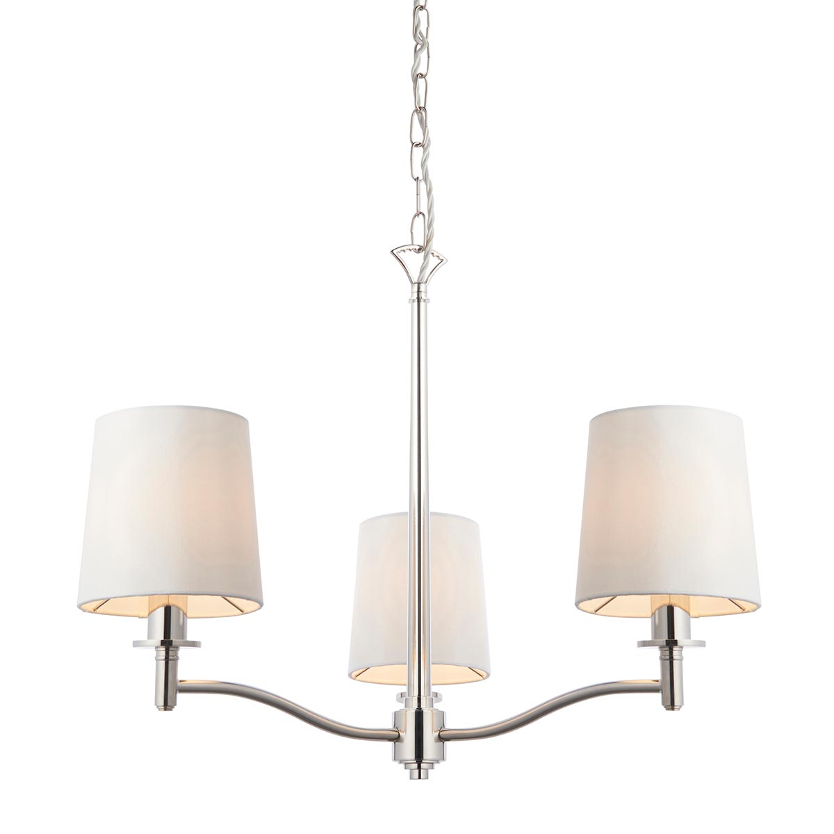 Endon Ortona Classic 3 Light Chandelier Polished Nickel White Shades