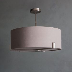 Endon Hayfield 3 light ceiling pendant slate grey fabric shade satin nickel main image