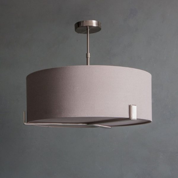 Endon Hayfield 3 light ceiling pendant slate grey fabric shade satin nickel main image