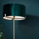 Endon Hayfield Floor Lamp Standard Green Velvet Shade Antique Brass
