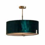 Endon Hayfield 3 Light Ceiling Pendant Green Velvet Shade Antique Brass